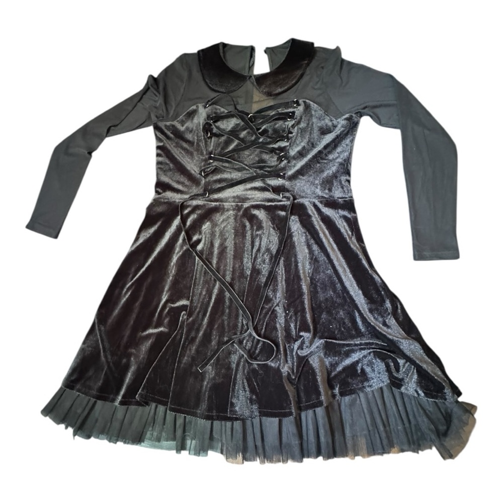 Blackmilk Velvet mesh longsleeve corset skater dress